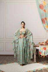 Yami Drape Skirt set with Cape - Green